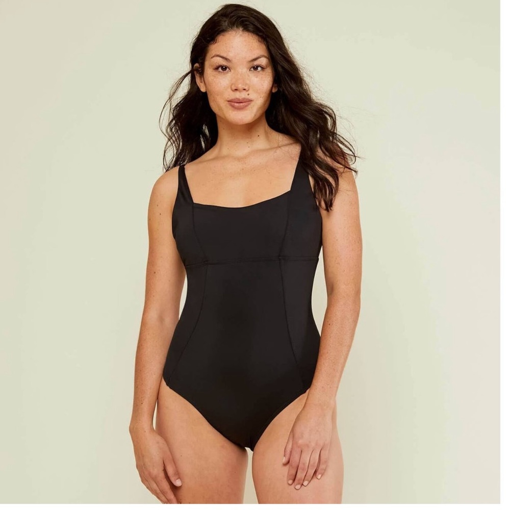 Andie Swim Black Havana Square Neck One Piece Swimsuit NWT